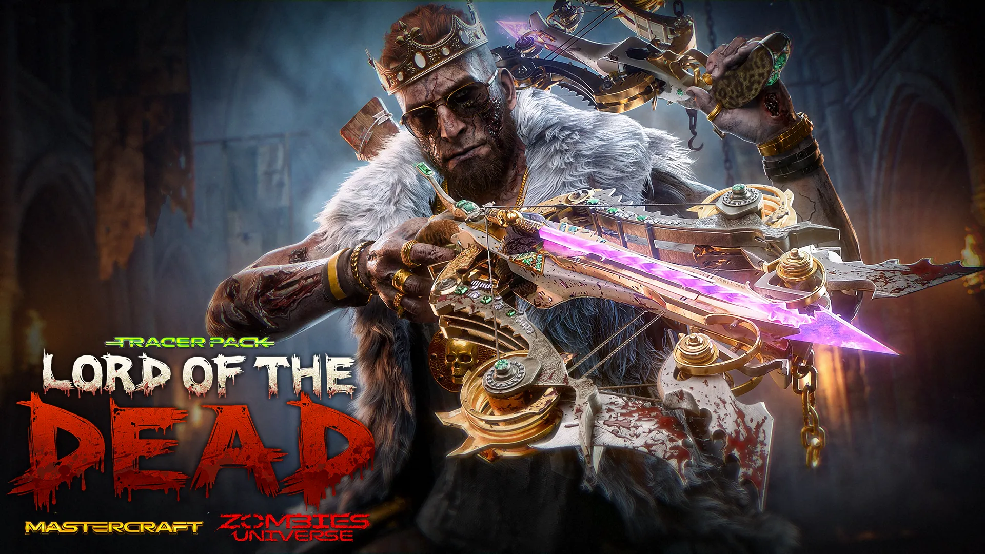 “Lord of the Dead” graphic features a crowned operator wielding an ornate, glowing purple crossbow.
