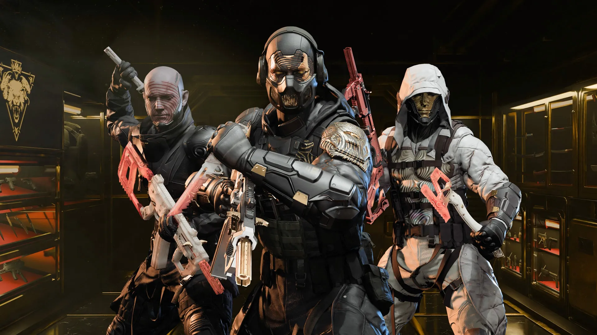BlackCell collection preview screen displaying three featured operators with instant unlocks and weapon blueprints.
