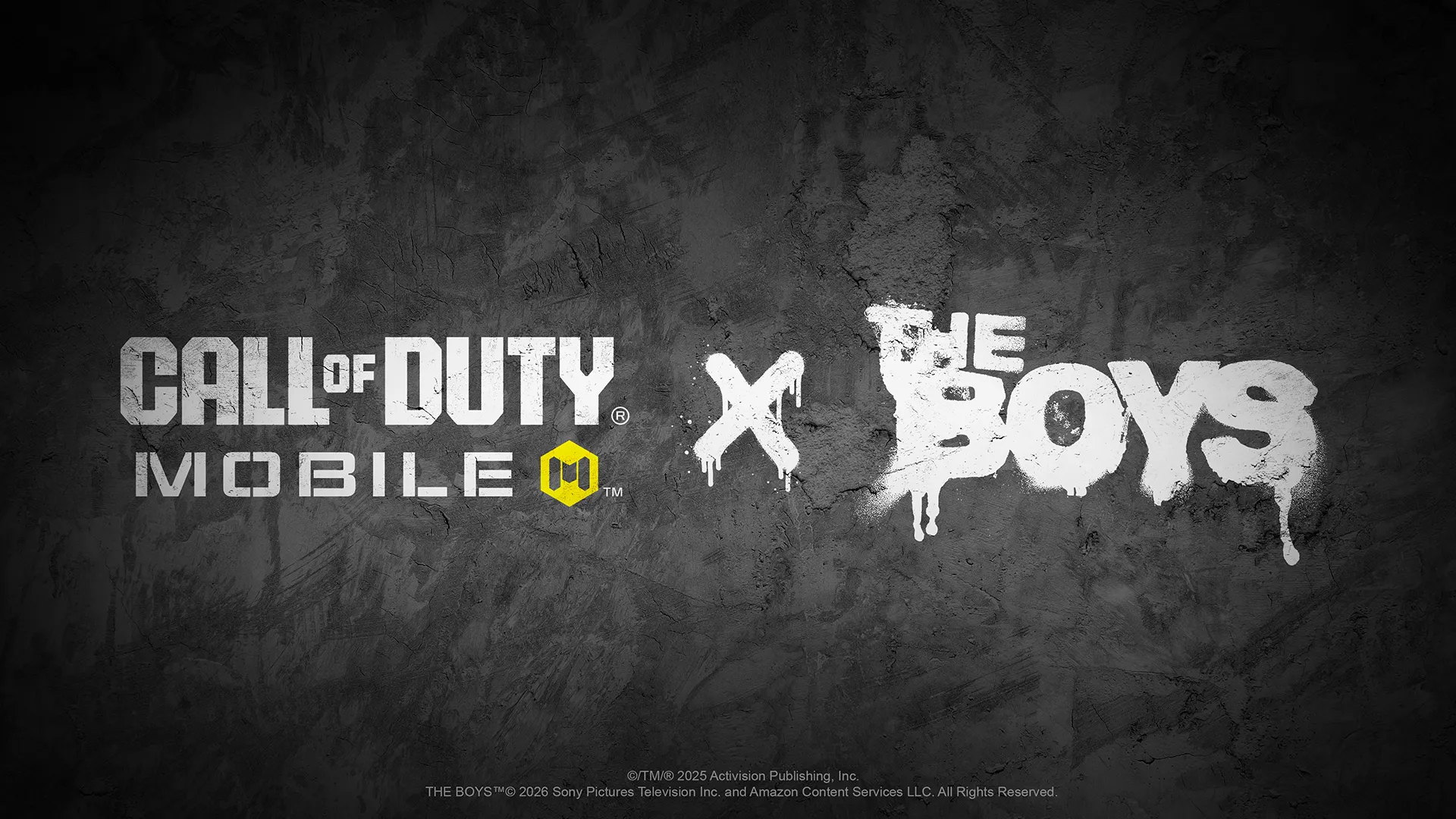 Call of Duty Mobile and The Boys crossover logos on a dark textured background.