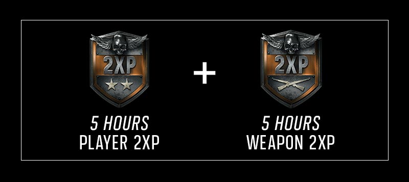 5 hours player 2xp and 5 hours weapons 2xp